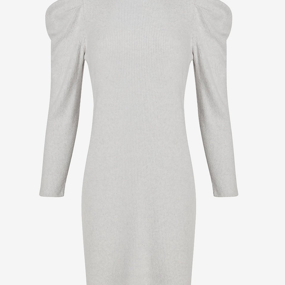FINAL PRICE: COZY PUFF SHOULDER SHIFT DRESS IN GRAY